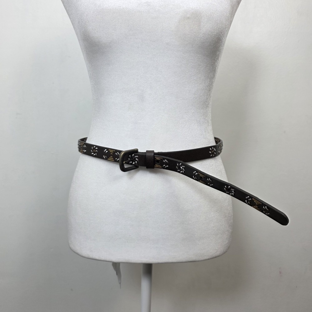 Unbranded Brown Genuine Leather Metallic Festival Skinny Belt‎ Size Large